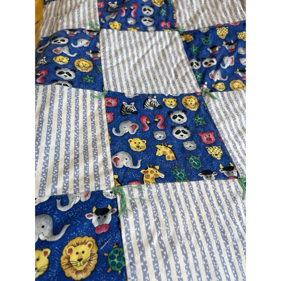 Vintage Baby Quilt Comforter Handmade Tied Quilt Zoo Animals 44x38 - Picture 10 of 11